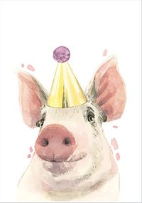Tap to view Pig in Party Hat Birthday Card