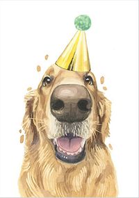 Golden Retriever in Party Hat Birthday Card
