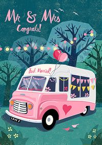 Tap to view Pink Camper Van Mr & Mrs Wedding Card