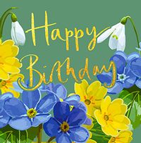 Blue And Yellow Flower Birthday Card
