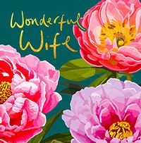 Pink Flowers Wife Birthday Card