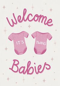Twin Pink New Baby Card