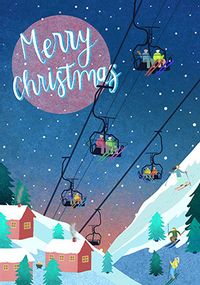 Ski Lift Festive Christmas Card