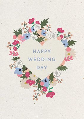 Happy Wedding Day Floral Heart Card