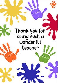 Hand Prints Thank You Teacher Card