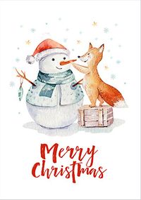 Snowman and Fox Christmas Card