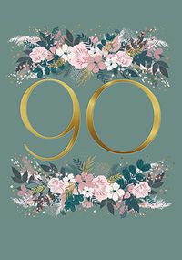 Tap to view Gold Floral 90th Birthday Card