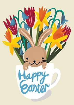 Happy Easter Bunny Floral Card