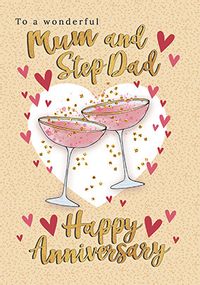 Mum and Step Dad champagne glasses Anniversary Card