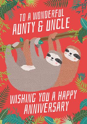 Aunty and Uncle Sloth Anniversary Card