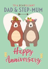 Dad & Step-Mum Bear couple Anniversary Card