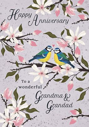 Grandma & Grandad Bluetit Anniversary Card