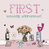 Cupcake & Wellies Wedding Anniversary Card - First