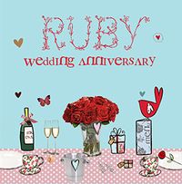 Cupcake & Wellies Ruby Wedding Anniversary Card
