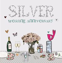 Cupcake & Wellies Silver Wedding Anniversary Card