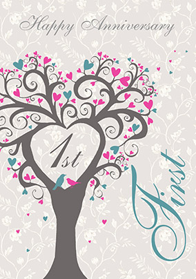 First Wedding Anniversary Card Lovetree Funky Pigeon First Wedding Anniversary Card Lovetree