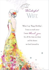 Floral Dress Wife Birthday Card
