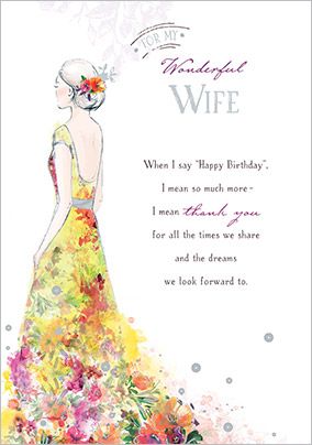 Floral Dress Wife Birthday Card