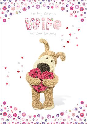 Dog and Roses Gorgeous Wife Birthday Card