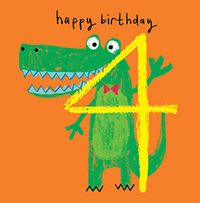 Kids Crocodile 4th Birthday Card