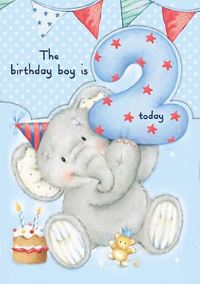 Happy 2 Birthday Boy Birthday Boy Is 2 Elephant Birthday Card | Funky Pigeon