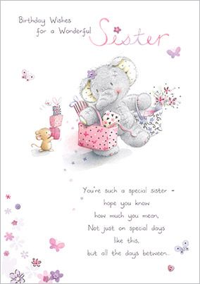 Elephant Birthday Wishes Sister Birthday Card
