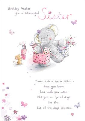 Elephant Birthday Wishes Sister Birthday Card