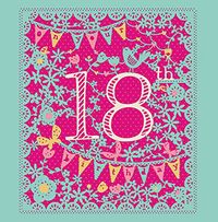 Bunting and Flowers 18th Birthday Card