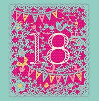 Tap to view Bunting and Flowers 18th Birthday Card