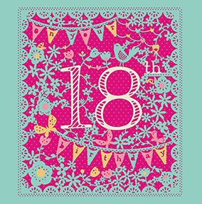 Bunting and Flowers 18th Birthday Card