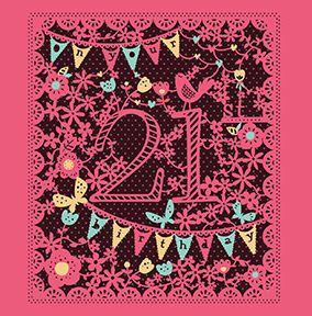 Bunting and Flowers 21st Birthday Card