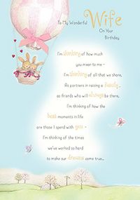 Tap to view Bunnies & a Hot Air Balloon Wife Birthday Card