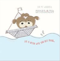 Cute Dogs in a Boat Husband Birthday Card