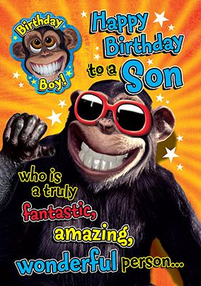 Crazy Chimp Son Birthday Card | Funky Pigeon