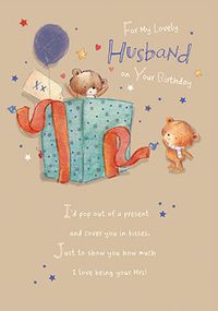 Lovely Husband Bear Surprise Birthday Card