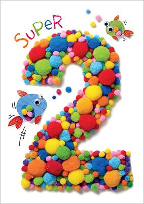 2nd Birthday Card - Rainbow Bobbles