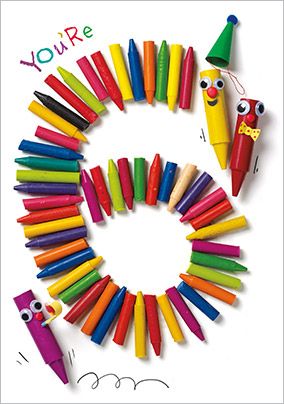 6th Birthday Card - Rainbow Crayons