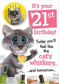 21st Birthday Card - Cat's Whiskers