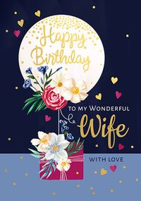 Wife Happy Birthday Floral Balloon Card