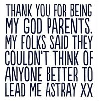Lead Astray Godparents Thank You Card