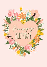 Tap to view Cancer Research Floral Heart Happy Birthday Card
