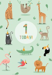 Tap to view 1 Today Zoo Animals Birthday Card