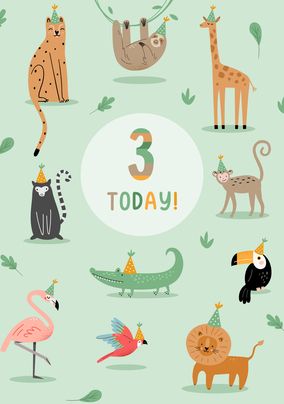 3 Today Zoo Animals Birthday Card
