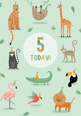 5 Today Zoo Animals Birthday Card