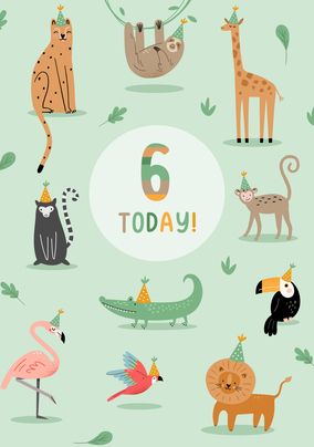 6 Today Zoo Animals Birthday Card