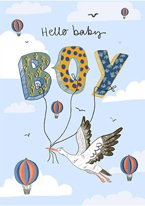 Hello Baby Boy Stork Card