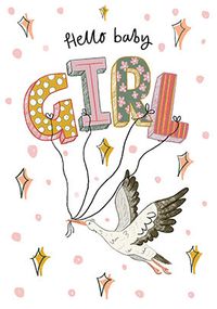 Hello Baby Girl Stork Card