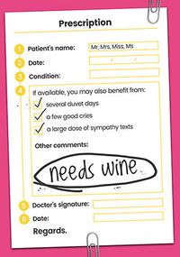 Needs Wine Prescription Card