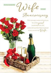 Wonderful Wife Roses Anniversary Card