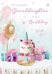 Wonderful Granddaughter Unicorn Cake Birthday Card